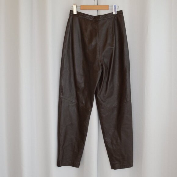 Lord & Taylor Brown Leather Barrel Pants Sz 4/6 - Picture 2 of 6